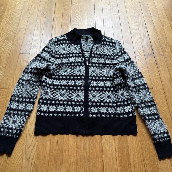 Fair Isle Lauren Ralph Lauren Active Size XL Black White Full Zip Cardigan - Picture 2 of 13